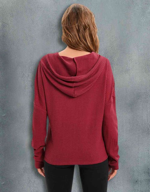 Load image into Gallery viewer, Waffle-Knit Drawstring Drop Shoulder Hoodie
