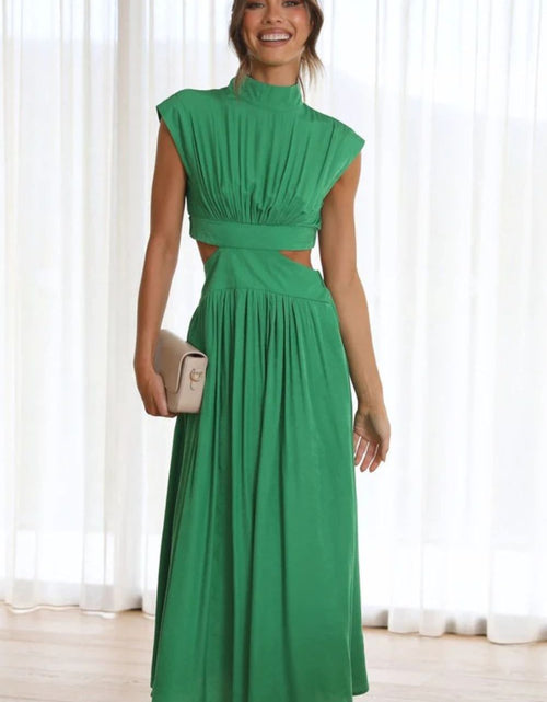 Load image into Gallery viewer, Cutout Mock Neck Sleeveless Ruched Dress
