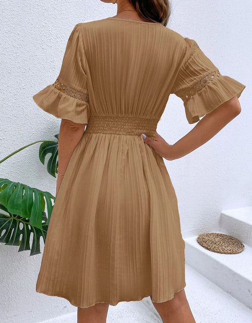 Load image into Gallery viewer, Cutout V-Neck Flounce Sleeve Mini Dress
