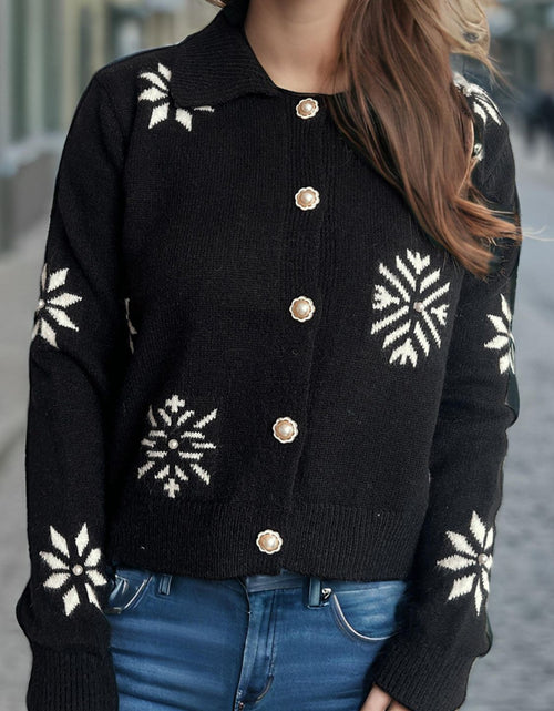 Load image into Gallery viewer, Pearl Trim Collared Neck Long Sleeve Cardigan
