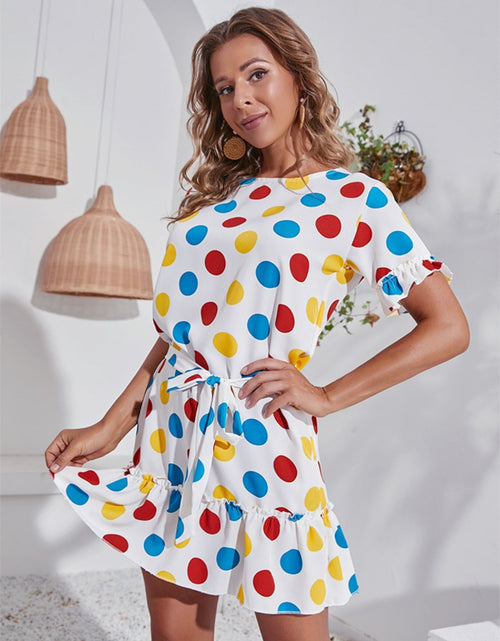 Load image into Gallery viewer, Tied Frill Short Sleeve Mini Dress
