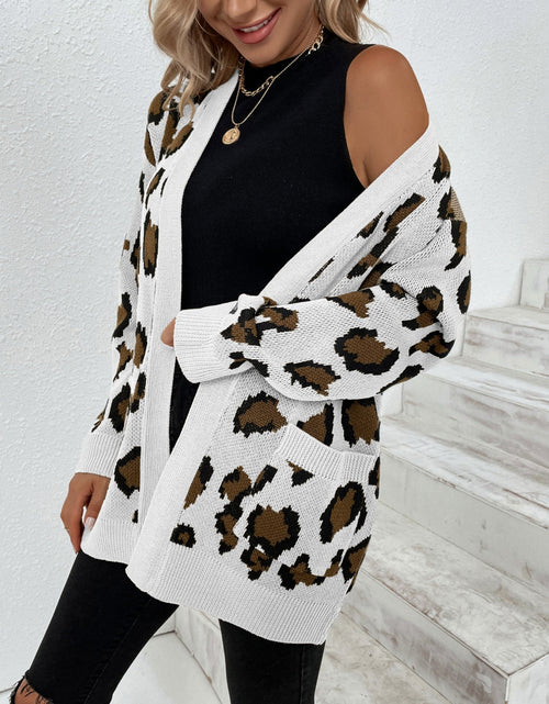 Load image into Gallery viewer, Leopard Open Front Dropped Shoulder Cardigan
