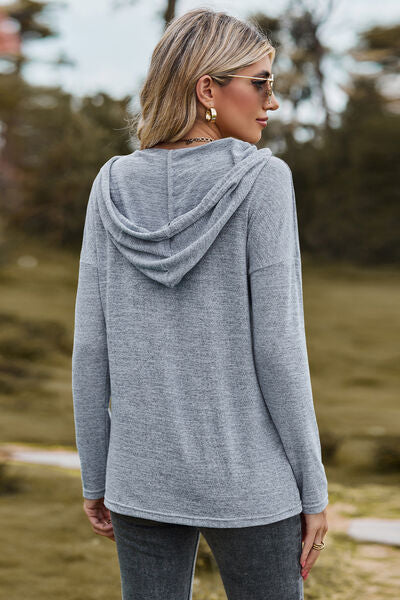 Load image into Gallery viewer, Drawstring Dropped Shoulder Hooded T-Shirt
