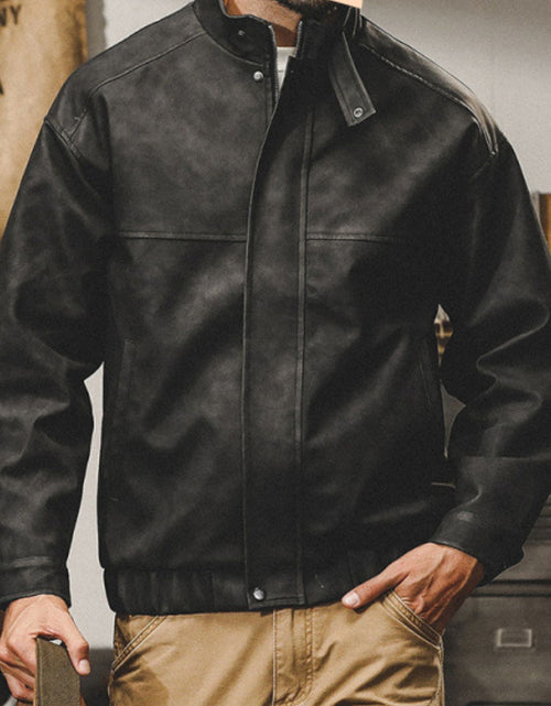 Load image into Gallery viewer, Men's Plus Size Zip Up Stand Collar Biker Jacket
