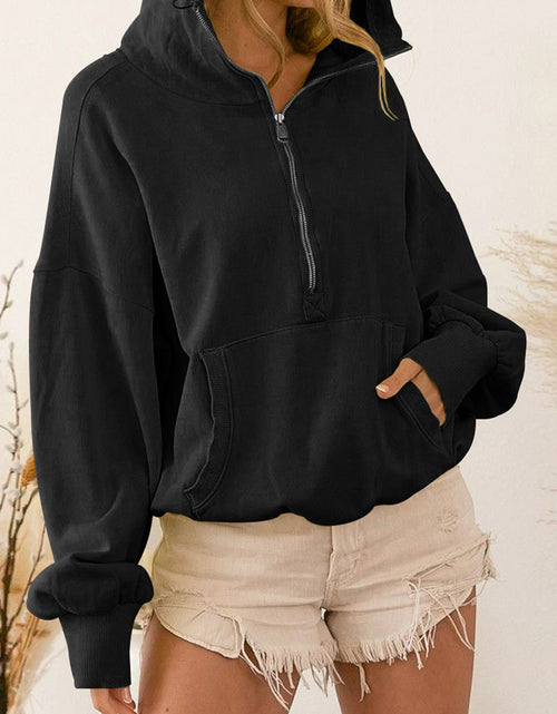 Load image into Gallery viewer, Zip-Up Dropped Shoulder Hoodie
