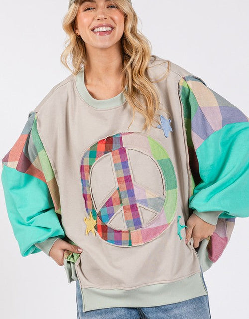 Load image into Gallery viewer, SAGE + FIG Contrast Peace Patch Dropped Shoulder Sweatshirt
