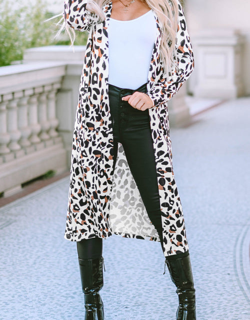 Load image into Gallery viewer, Leopard Open Front Long Sleeve Cover Up

