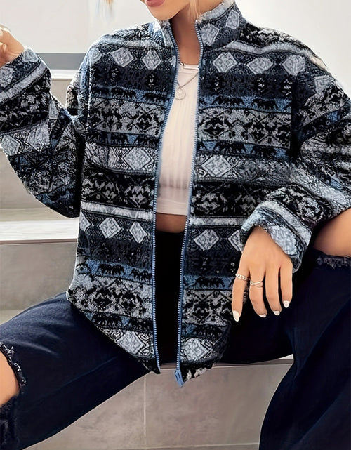 Load image into Gallery viewer, Geometric Turtleneck Zip Up Jacket
