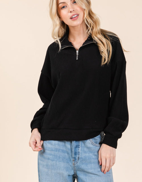 Load image into Gallery viewer, BOMBOM Quarter Zip Long Sleeve Sweatshirt with Pockets

