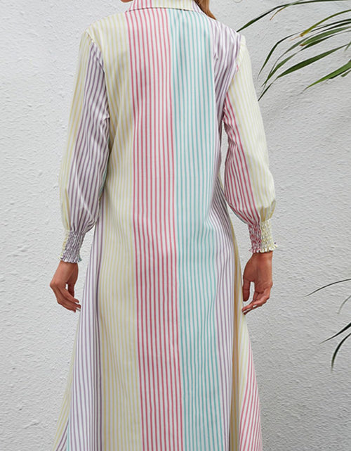 Load image into Gallery viewer, Rainbow Stripe Button-Up Maxi Shirt Dress
