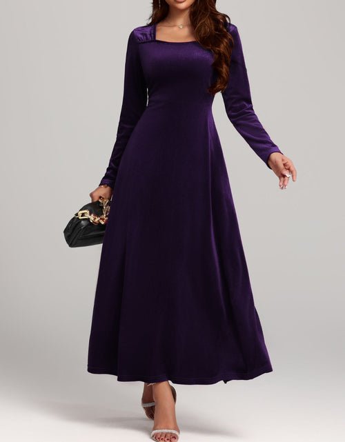 Load image into Gallery viewer, Square Neck Long Sleeve Velvet Dress
