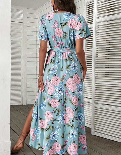 Load image into Gallery viewer, Perfee Floral Tie-Waist Slit Surplice Maxi Dress
