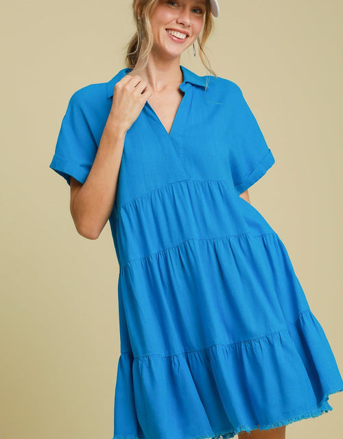 Load image into Gallery viewer, Umgee Full Size Raw Hem Folded Sleeve Tiered Dress Plus Size

