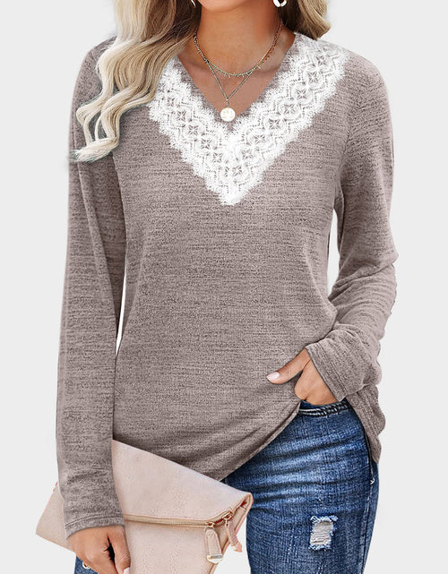 Load image into Gallery viewer, Lace Detail V-Neck Long Sleeve T-Shirt
