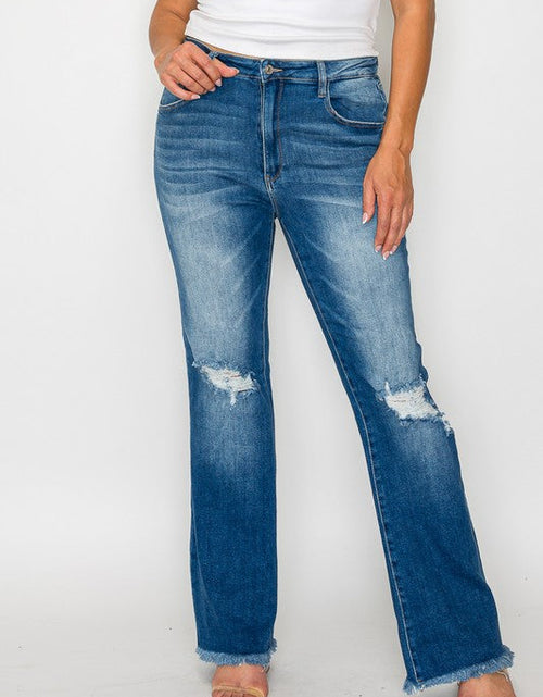 Load image into Gallery viewer, bytos Full Size Raw Hem Distressed High Rise Bootcut Jeans
