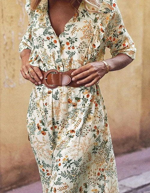 Load image into Gallery viewer, Floral Cutout Flounce Sleeve Dress
