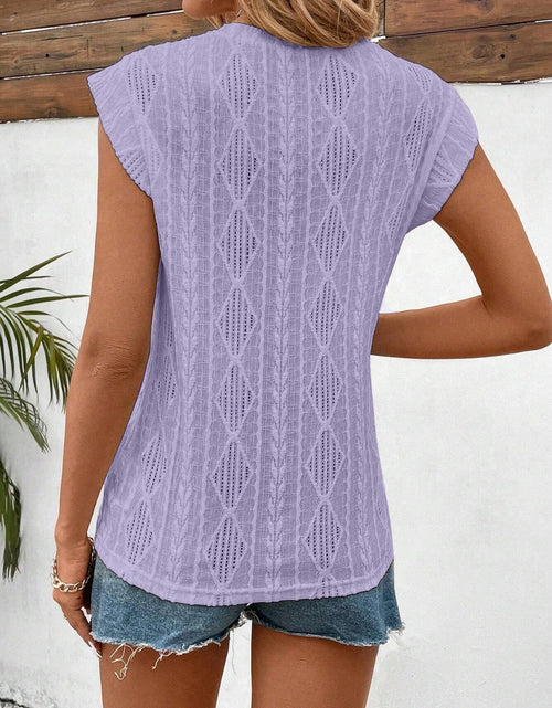 Load image into Gallery viewer, Openwork Round Neck Cap Sleeve Top
