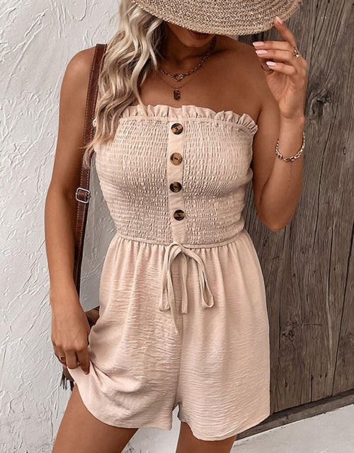 Load image into Gallery viewer, Perfee Decorative Button Smocked Strapless Romper
