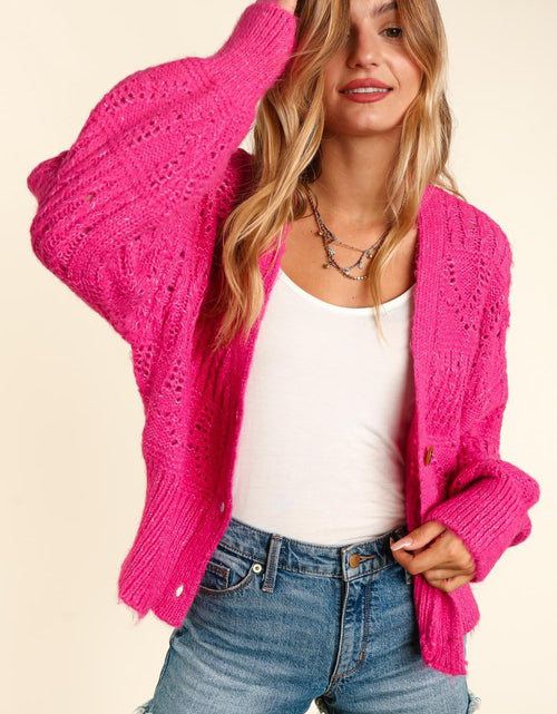 Load image into Gallery viewer, Haptics Full Size Button Down Crop Long Sleeve Cardigan
