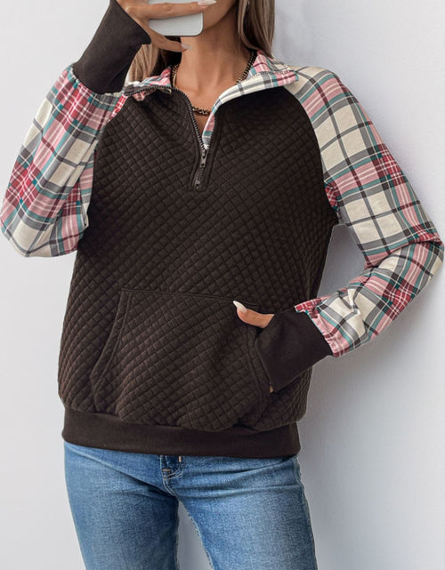 Load image into Gallery viewer, Perfee Plaid Half Zip Long Sleeve Sweatshirt

