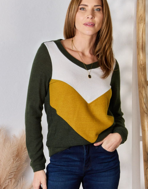 Load image into Gallery viewer, Hailey &amp; Co Full Size Colorblock V-Neck Blouse
