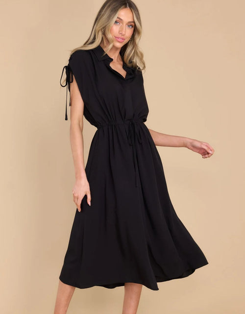 Load image into Gallery viewer, Drawstring Collared Neck Short Sleeve Midi Dress
