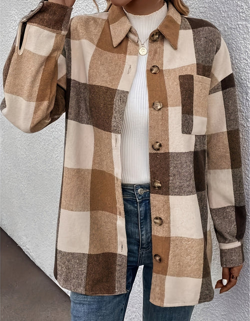 Load image into Gallery viewer, Curved Hem Plaid Collared Neck Shacket
