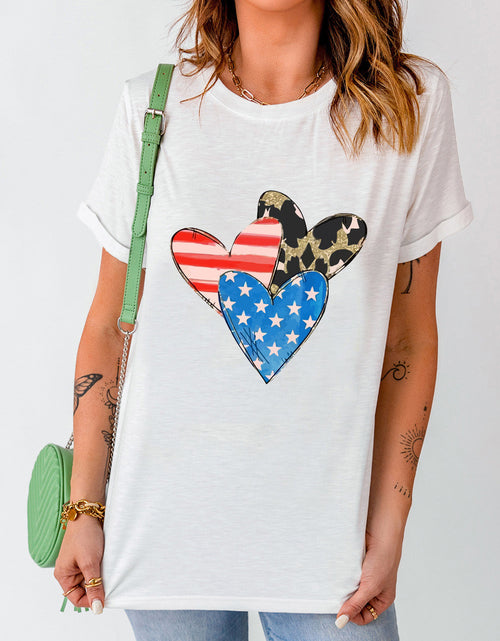 Load image into Gallery viewer, Heart Round Neck Short Sleeve T-Shirt
