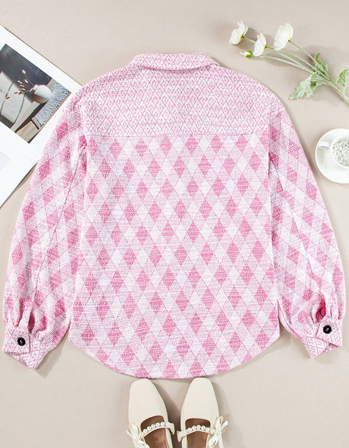 Load image into Gallery viewer, Geometric Print Textured Flap Pocket Shacket
