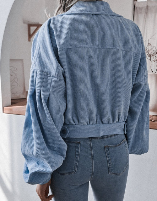 Load image into Gallery viewer, Lantern Sleeve Cropped Corduroy Jacket
