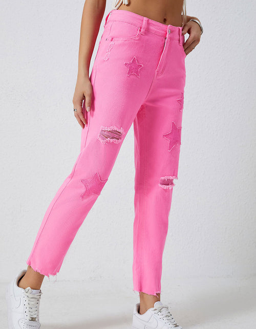 Load image into Gallery viewer, Star Raw Hem Distressed Jeans
