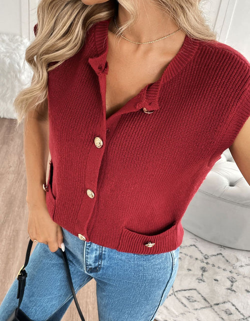 Load image into Gallery viewer, Perfee Pocketed Round Neck Cap Sleeve Cardigan
