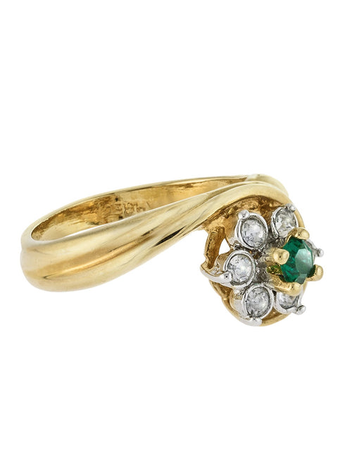 Load image into Gallery viewer, Vintage Ring 1980's Ring Sapphire and Clear Swarovski Crystal 18k Gold Antique Womans Jewelry R2704 by PVD Vintage Jewelry

