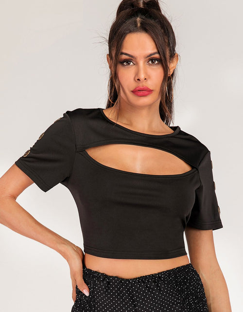 Load image into Gallery viewer, Cutout Grommet Detail Cropped Tee
