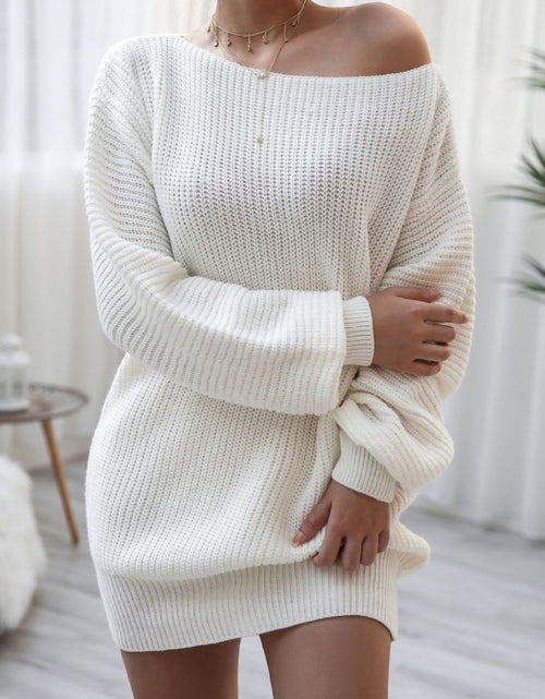 Load image into Gallery viewer, Balloon Sleeve Boat Neck Sweater Mini Dress
