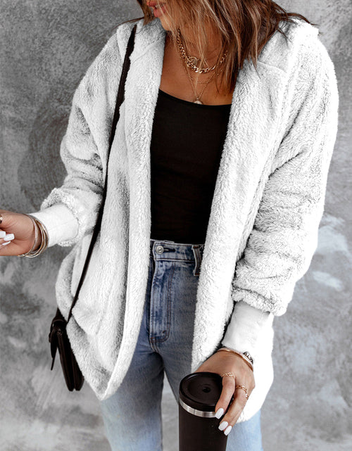 Load image into Gallery viewer, Open Front Hooded Faux Fur Outwear with Pockets
