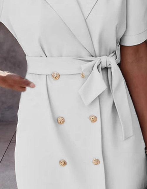 Load image into Gallery viewer, Lapel Collar Short Sleeve Tie Waist Mini Dress
