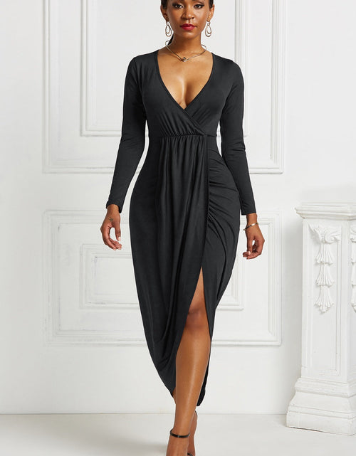 Load image into Gallery viewer, High-low Ruched Surplice Long Sleeve Dress
