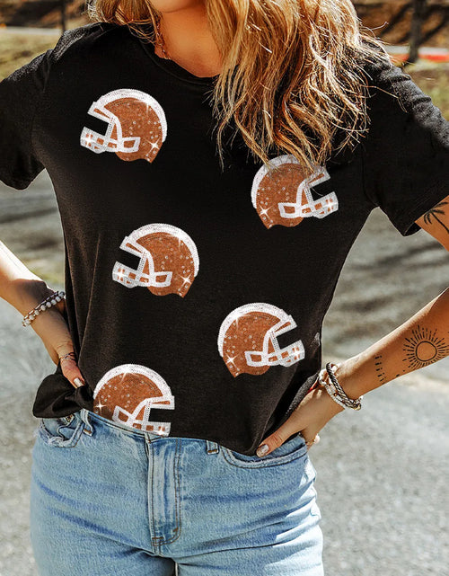 Load image into Gallery viewer, Sequin Round Neck Short Sleeve T-Shirt
