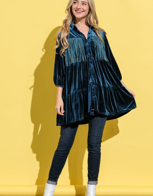 Load image into Gallery viewer, And The Why Fringe Detailed Velvet Shirt Dress
