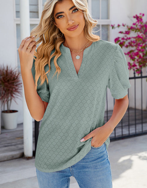 Load image into Gallery viewer, Eyelet Notched Puff Sleeve T-Shirt
