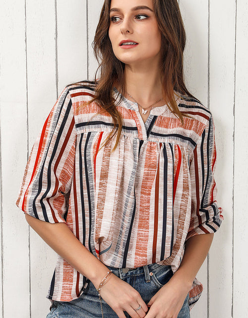 Load image into Gallery viewer, Multicolored Stripe Notched Neck Top
