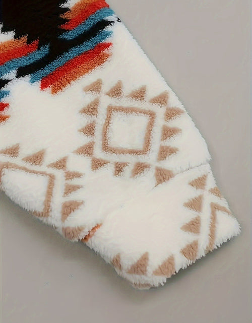 Load image into Gallery viewer, Geometric Zip Up Hooded Sherpa Jacket
