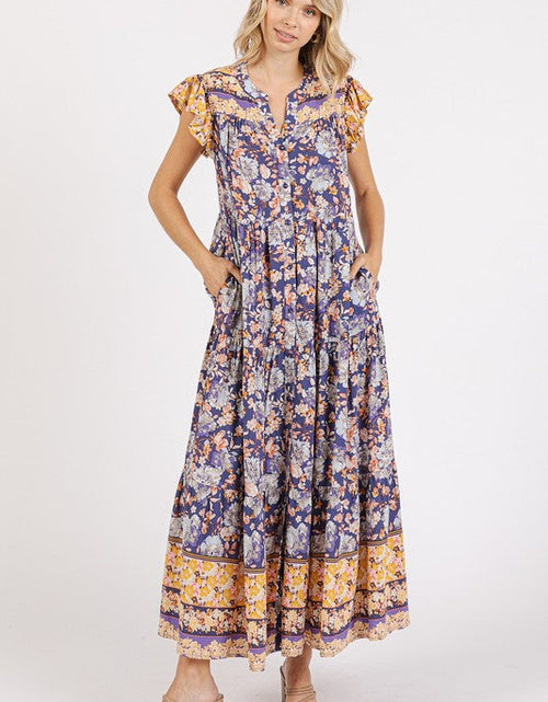 Load image into Gallery viewer, Mittoshop Floral Ruffled Notched Cap Sleeve Maxi Dress
