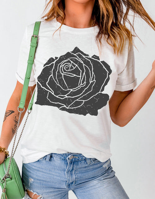 Load image into Gallery viewer, Rose Graphic Round Neck Short Sleeve T-Shirt
