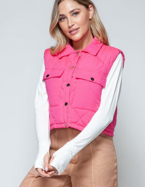 Load image into Gallery viewer, Snobbish Snap Down Quilted Crop Vest
