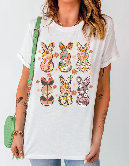 Load image into Gallery viewer, Floral Bunny Graphic Crewneck Short Sleeve T-Shirt
