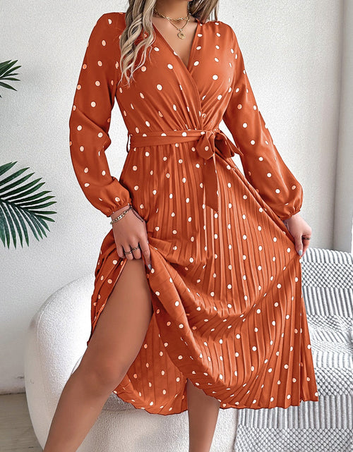 Load image into Gallery viewer, Tied Polka Dot Long Sleeve Midi Dress
