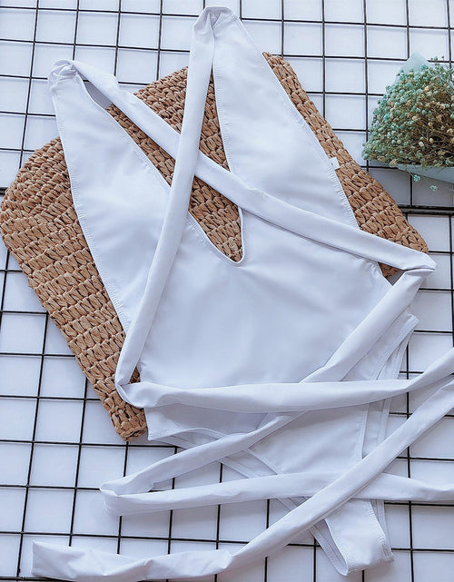 Load image into Gallery viewer, Halter Neck Deep V Tied One-Piece Swimsuit
