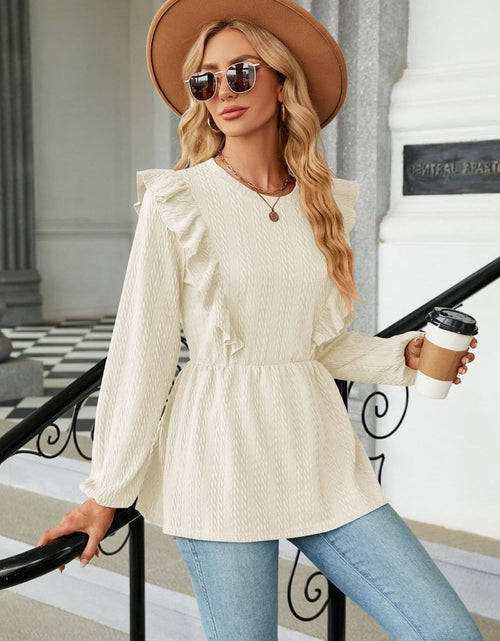 Load image into Gallery viewer, Round Neck Ruffled Peplum Blouse
